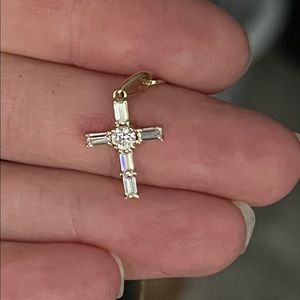 14k gold baguette cross necklace